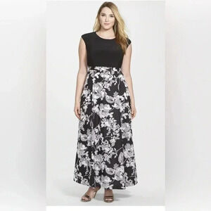 Alex Evenings Black Gray Floral Skirted Gown 8